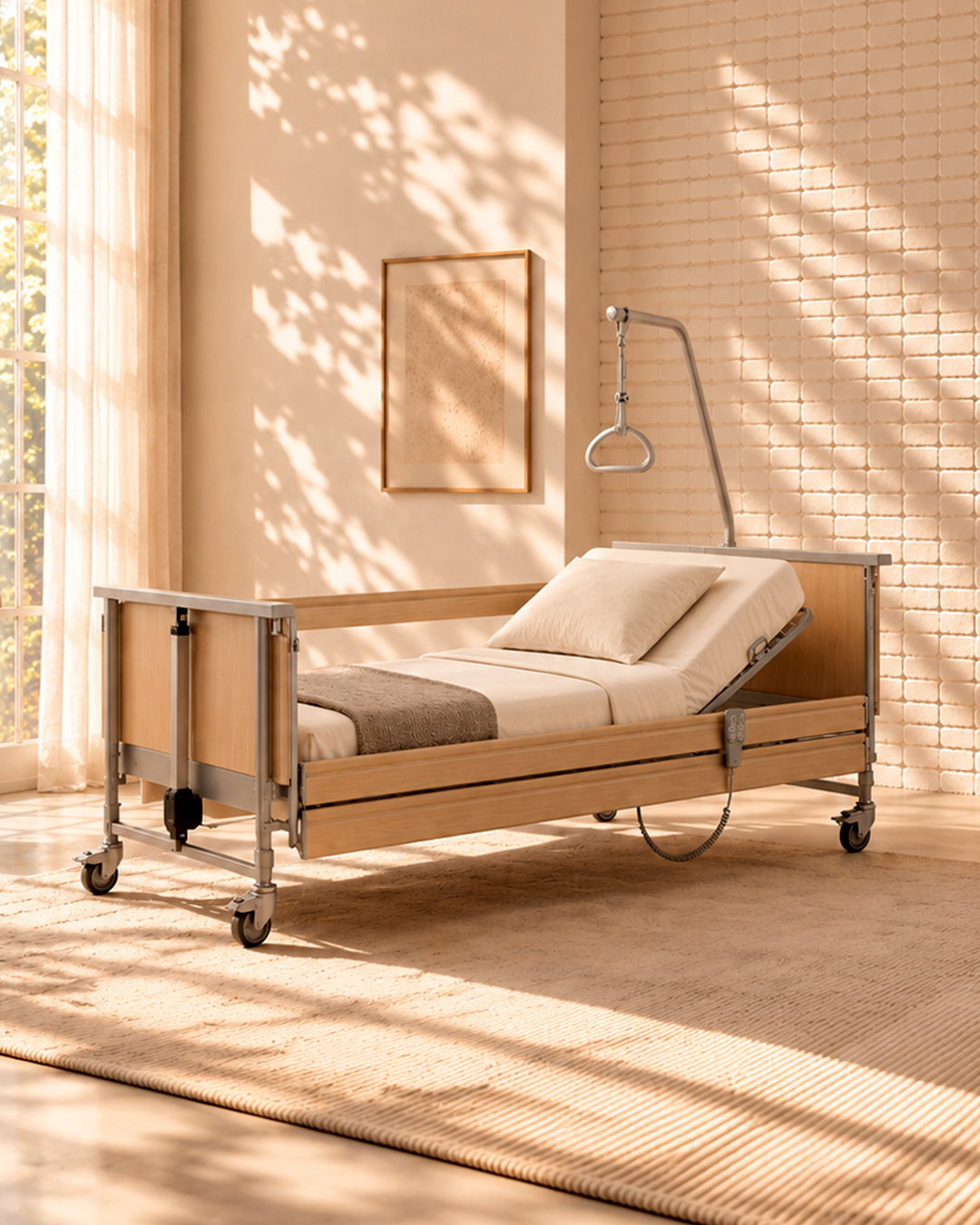 AVENIR Rise adjustable home care bed in a warm bedroom