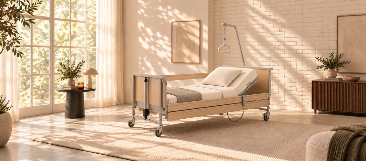 AVENIR Rise adjustable home care bed in a warm bedroom